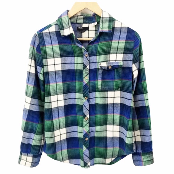 BDG Tops - BDG Urban Outfitters Small Boyfriend Plaid Flannel Shirt Blue